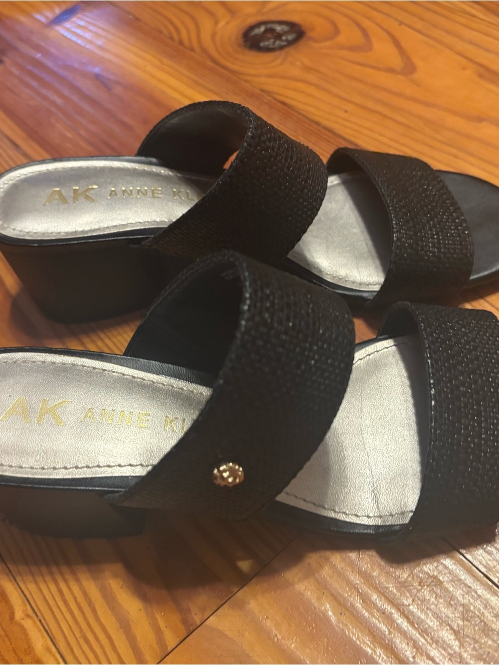 Anne Klein Black Double-Strap Slide Sandals - Picture 6 of 7